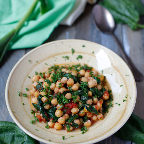 Spanac cu naut si ciuperci Pleurotus cu mamaliguta Provencal